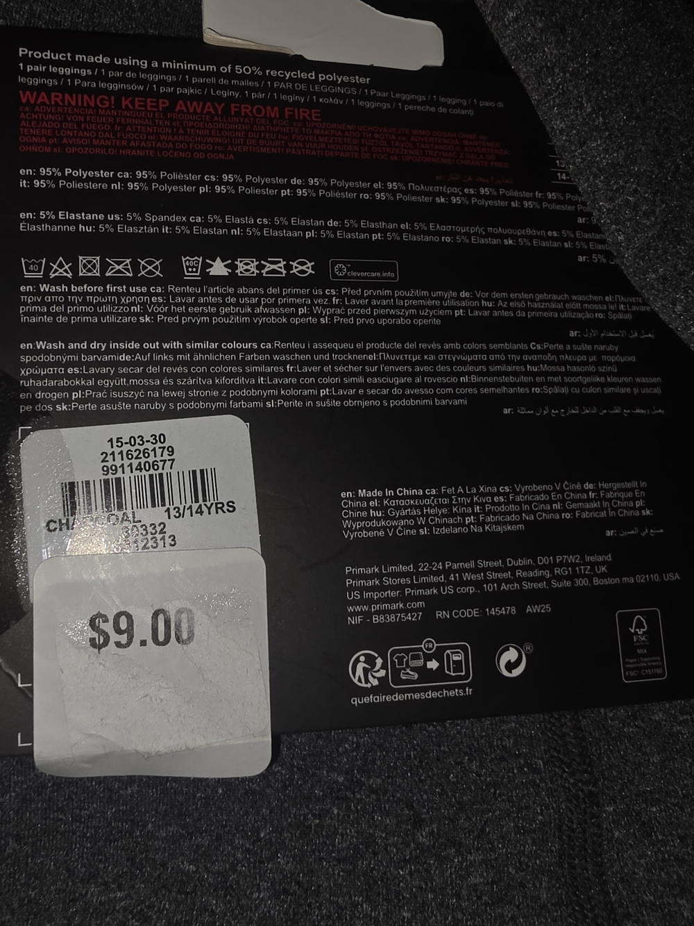 Primark Girls' Charcoal Gray Leggings - 13/14 YRS